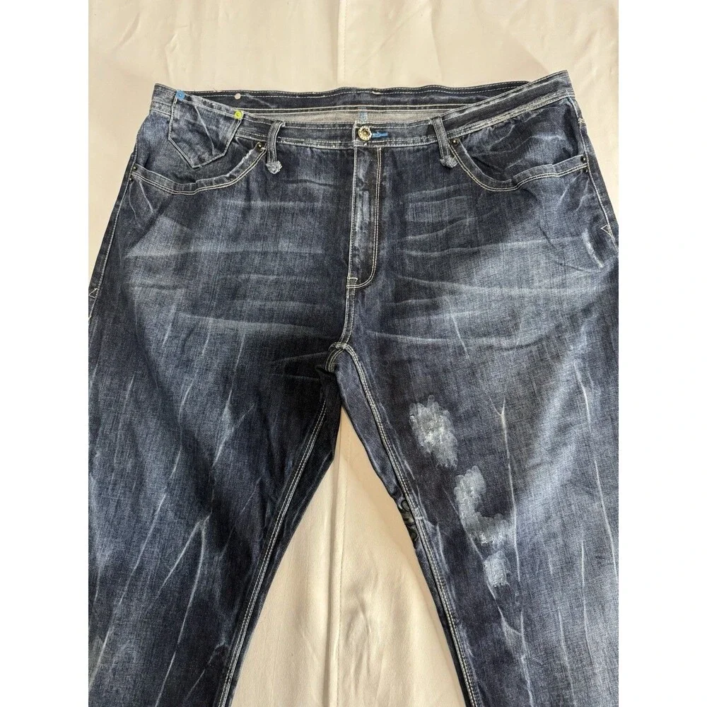Artful Dodger Blue Jeans Embroidered Pockets Wide Leg Baggy Y2K Mens Size 42X33